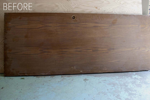 The starting piece of the project; an old door that can be repurposed into a DIY dining table.